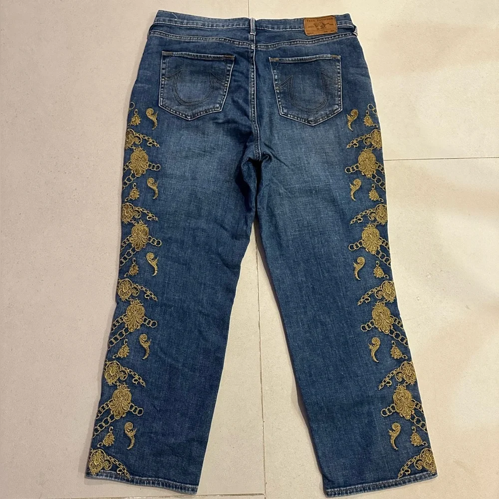 True Religion Women's Halle High-Rise Slim Straight Leg Fit Jean W/Gold Lurex 32 - Picture 6 of 6